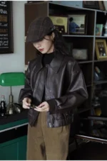 Chic Ailegogo Women's Faux Shearling Motorcycle Jacket