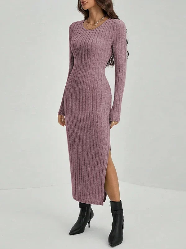 Elegant Long Sleeve Sheath Dress with Side Slit for Women