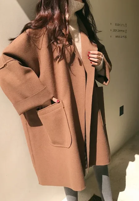 Luxurious Woolen Cocoon Coat - Autumn Winter Elegance
