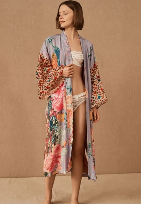 Peacock Print Beach Kimono - Stylish Swimsuit Cover-Up