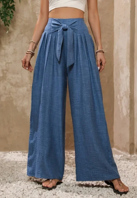Luxe High Waist Palazzo Pants - Flowy Summer Trousers Women