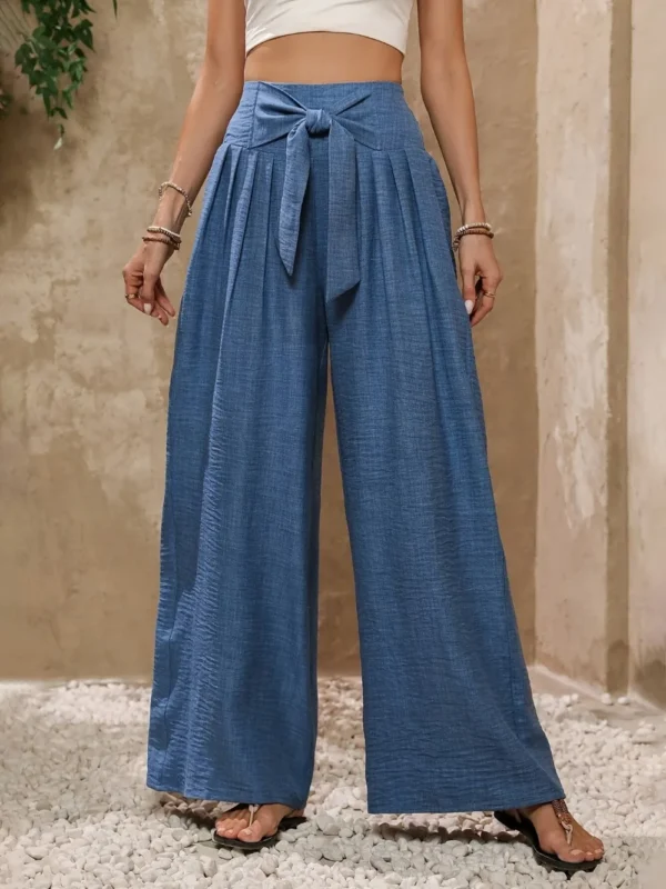 Plus Size Women's Wide Leg Palazzo Pants Summer High Waist Flowy Casual Trousers Loose Lounge Beach Travel Vacation Clothes