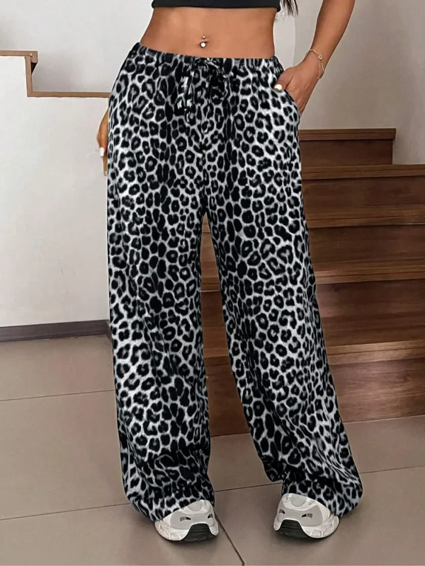 Plus Size Fashion Women's Leopard Print Wide Leg Pants Women All Season Casual Wide Leg Pants