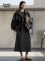 Chic Faux Leather Short Jacket with Metal Buckle for Women - Image 4