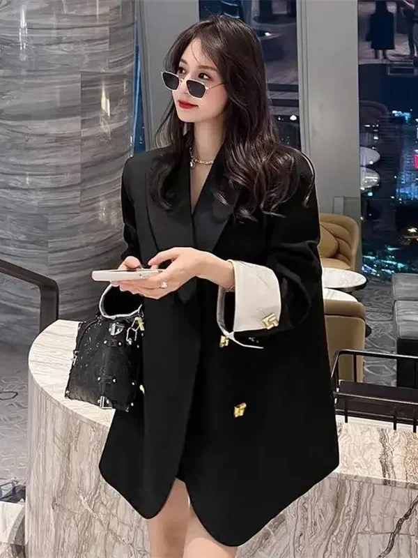 Elegant Golden Button Blazer For Plus Size Women’s Style 1 Elegant Golden Button Blazer For Plus Size Women’s Style