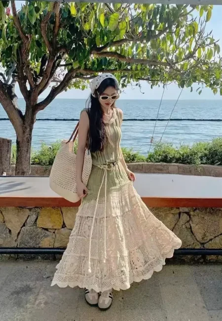 Elegant A-Line Crochet Flower Skirt for Women - Summer Style