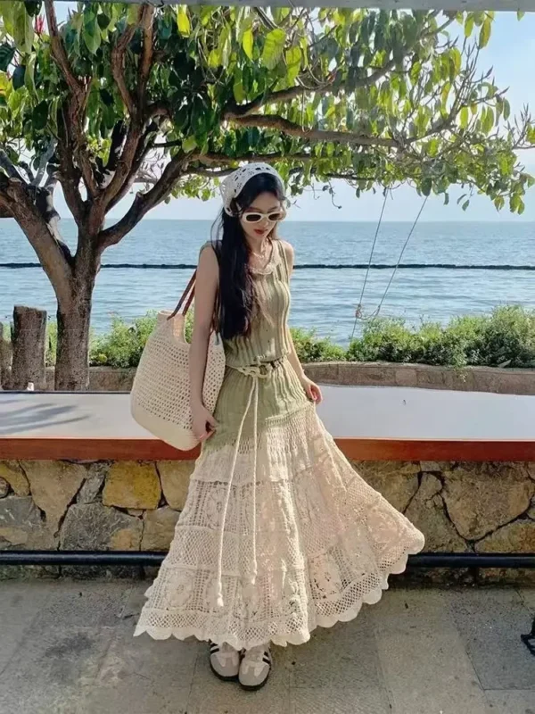 Elegant A-Line Crochet Flower Skirt for Women - Summer Style