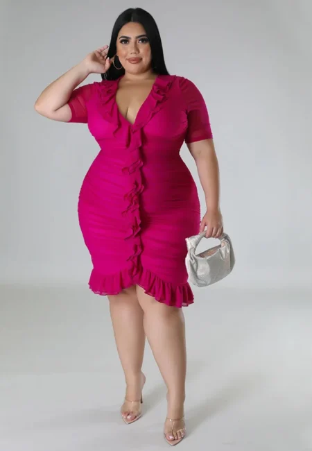 Elegant Plus Size Midi Dress with V-Neck for Summer Style
