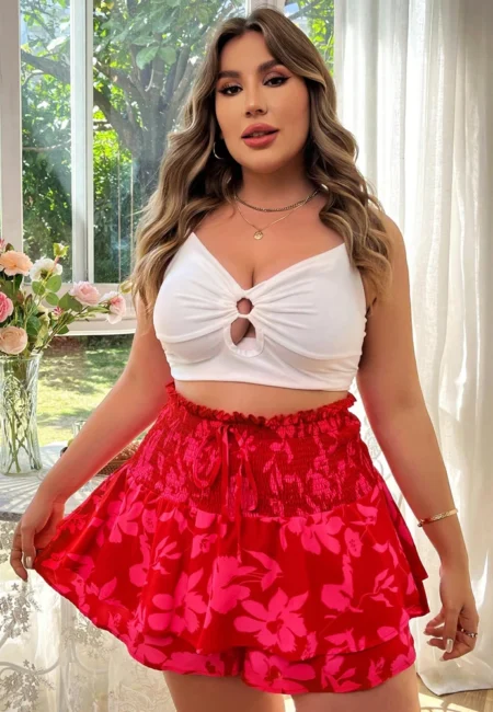 Bohemian Flower Print Plus Size Skirt for Effortless Elegance