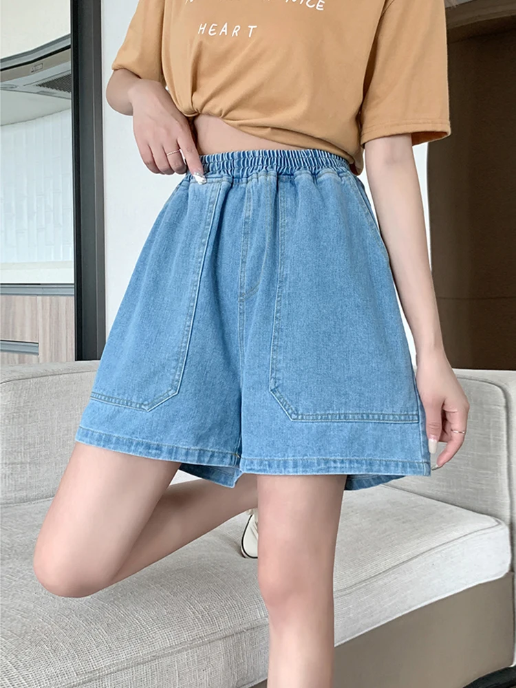 Kf-Sfee857A55A0A409Cad8A5690A042Ed29D Relaxed Wide Leg Denim Shorts - High Waist Cotton Blend Summer