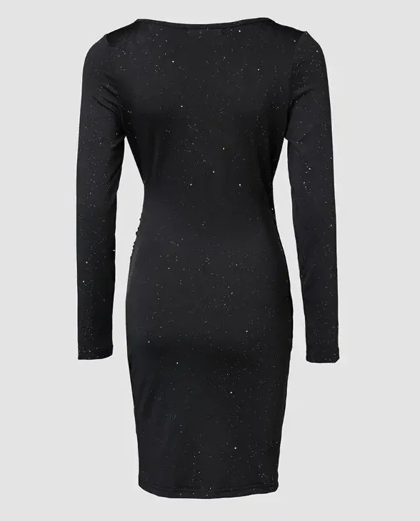 Chic Black V-Neck Mini Dress with Glitter - Perfect Party Wear
