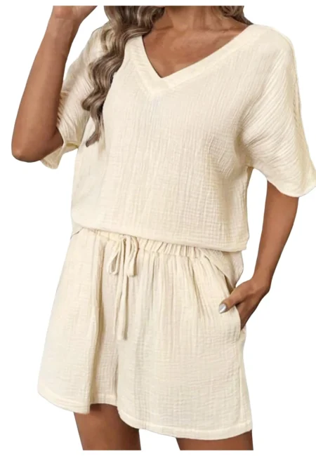 Women's Vacation Lapel Shirt & Shorts Set - Stretch Comfort