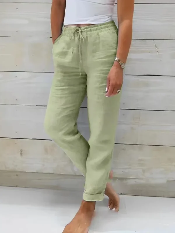 Cotton Linen Summer Pants for Women High Waist Elastic Casual Trousers Streetwear Solid Female Clothes  Loose Pencil Pants