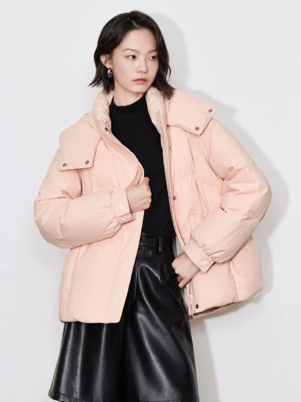 TOYOUTH Hooded Down Jacket  Winter New Mid-Length Detachable Cold Jacket Bread Jacket Pink