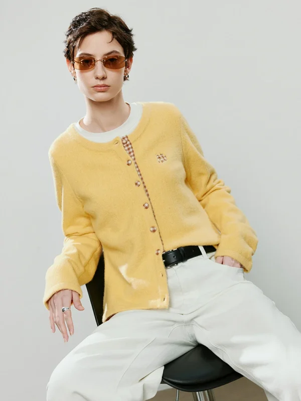 Moopsi 65 Sunny Lemon Knit Cardigan - Cozy Floral Style For Women