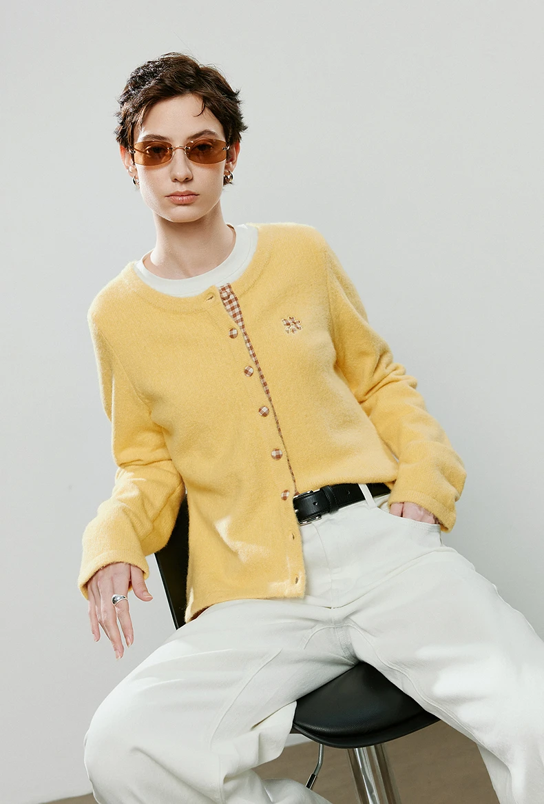 105 Sunny Lemon Knit Cardigan - Cozy Floral Style For Women