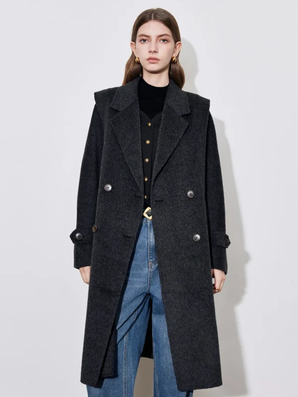 TOYOUTH Women Wool Coat  Autumn and Winter New Lapel Collar Woolen Long Coat