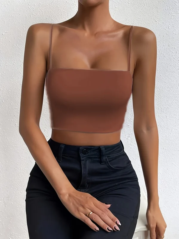 Chic Solid Spaghetti Strap Cami Crop Top - Flattering Sleeveless & Backless Design - Lightweight, Fashion-Forward Womens Clothin