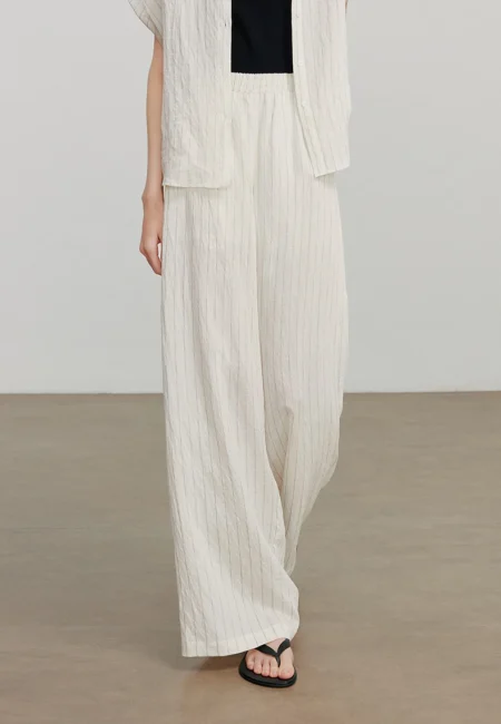 Luxe Striped High-Waist Wide Leg Pants - Breathable Summer