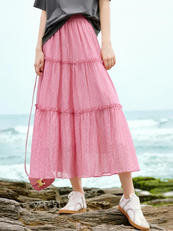TOYOUTH Half Length Skirt For Women In The Summer Of , New Elastic Waist Patchwork Lace Mid Length Cake Skirt