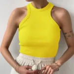 Yellow Ribbed Tank Top for Women - Summer Sleeveless Style photo review
