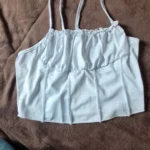 Satin Ruffle Tank Top Women's Summer Tassel Blouse Stretch photo review