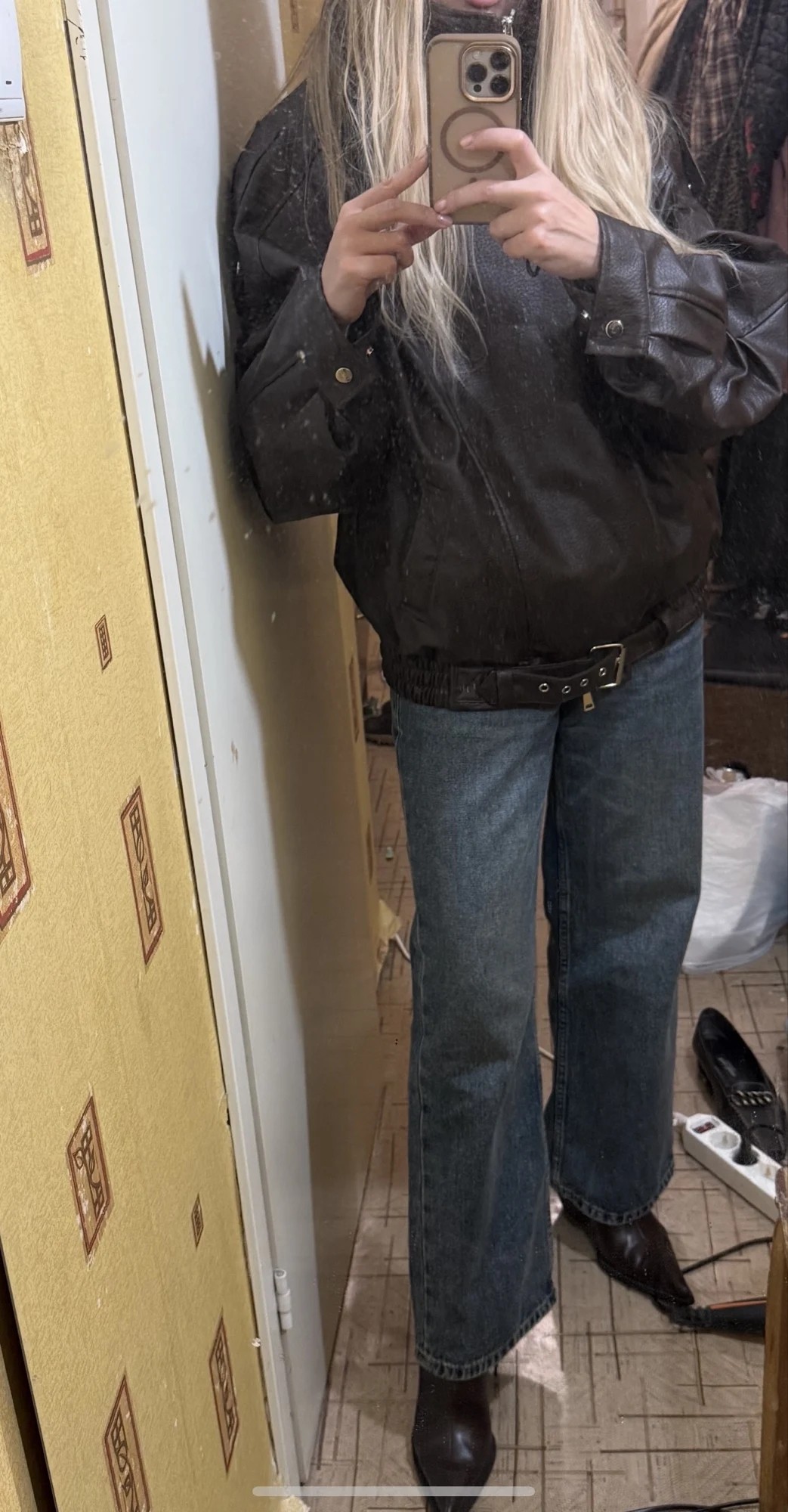 Luxe Brown Oversized Faux Leather Jacket - Bold Style Statement photo review