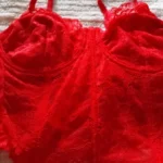 Elegant Red Lace Backless Crop Top with Underwire Support photo review