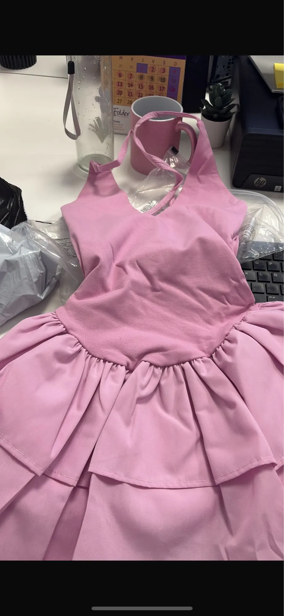 Flirty Pink Halter Mini Dress with Ruffled Hem - Summer Ready photo review