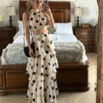 Chic Polka Dot Halter Crop Top & Ruffled Skirt Set photo review
