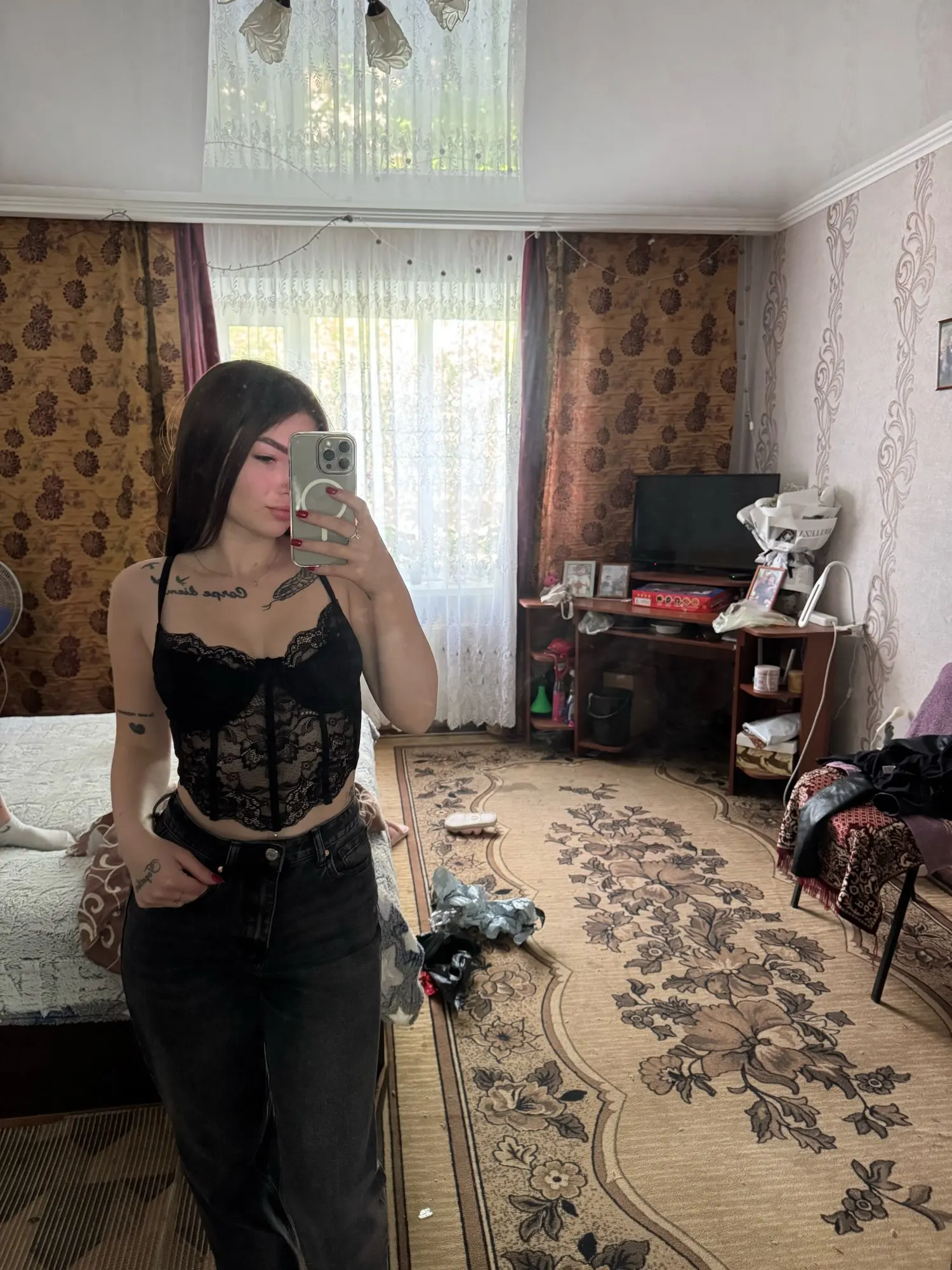 Elegant Red Lace Backless Crop Top with Underwire Support photo review