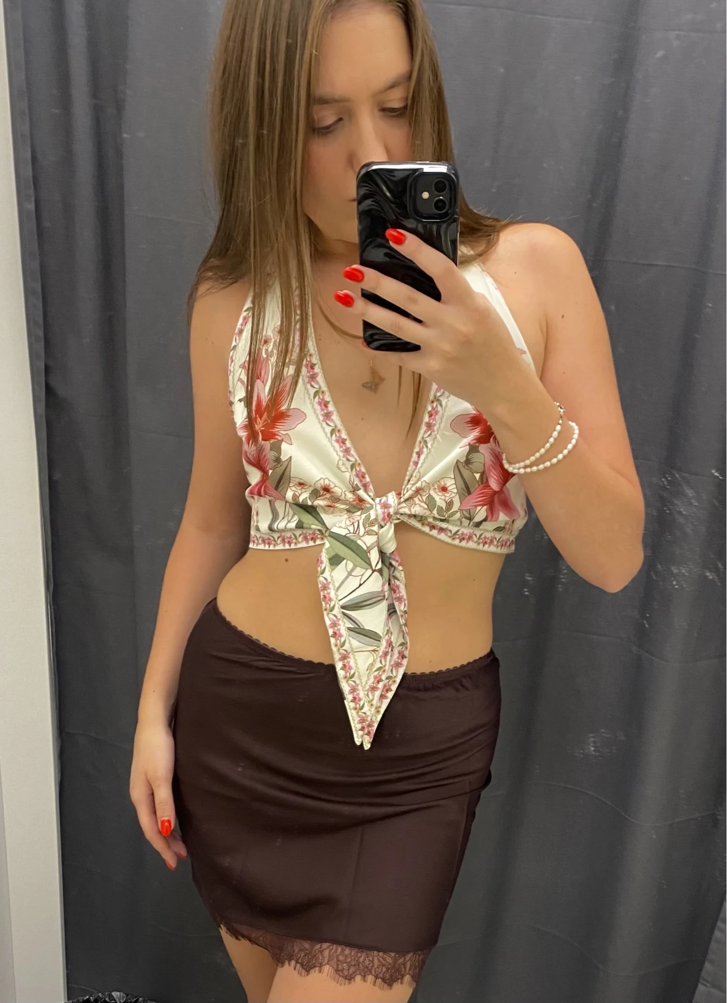 Boho Floral Halter Crop Top with Bow Tie Detail Summer Tank photo review