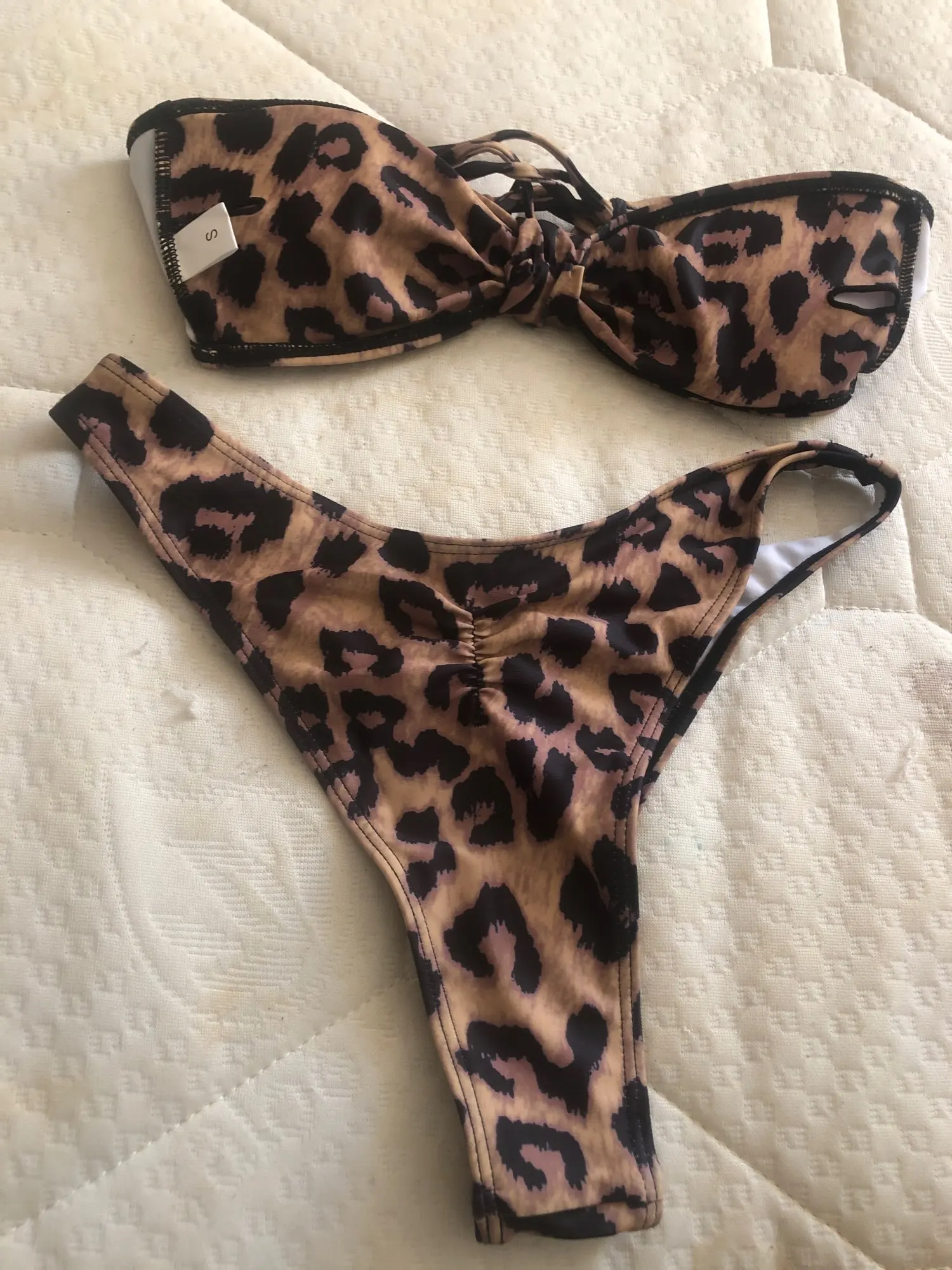 Leopard Print Triangle Bikini with Bandage Detail photo review