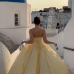 Elegant Yellow Strapless Pleated Dress for Special Occasions photo review