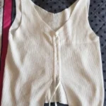 Trendy Women’s V-Neck Ribbed Crop Top with Drawstring Detail photo review