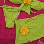 Green Floral Strapless 3-Piece Bikini Set for Beach Goddess photo review