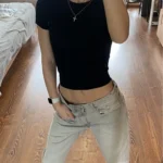 Retro Y2 K Crop Top - Stretchy Cotton Blend Summer Essential photo review