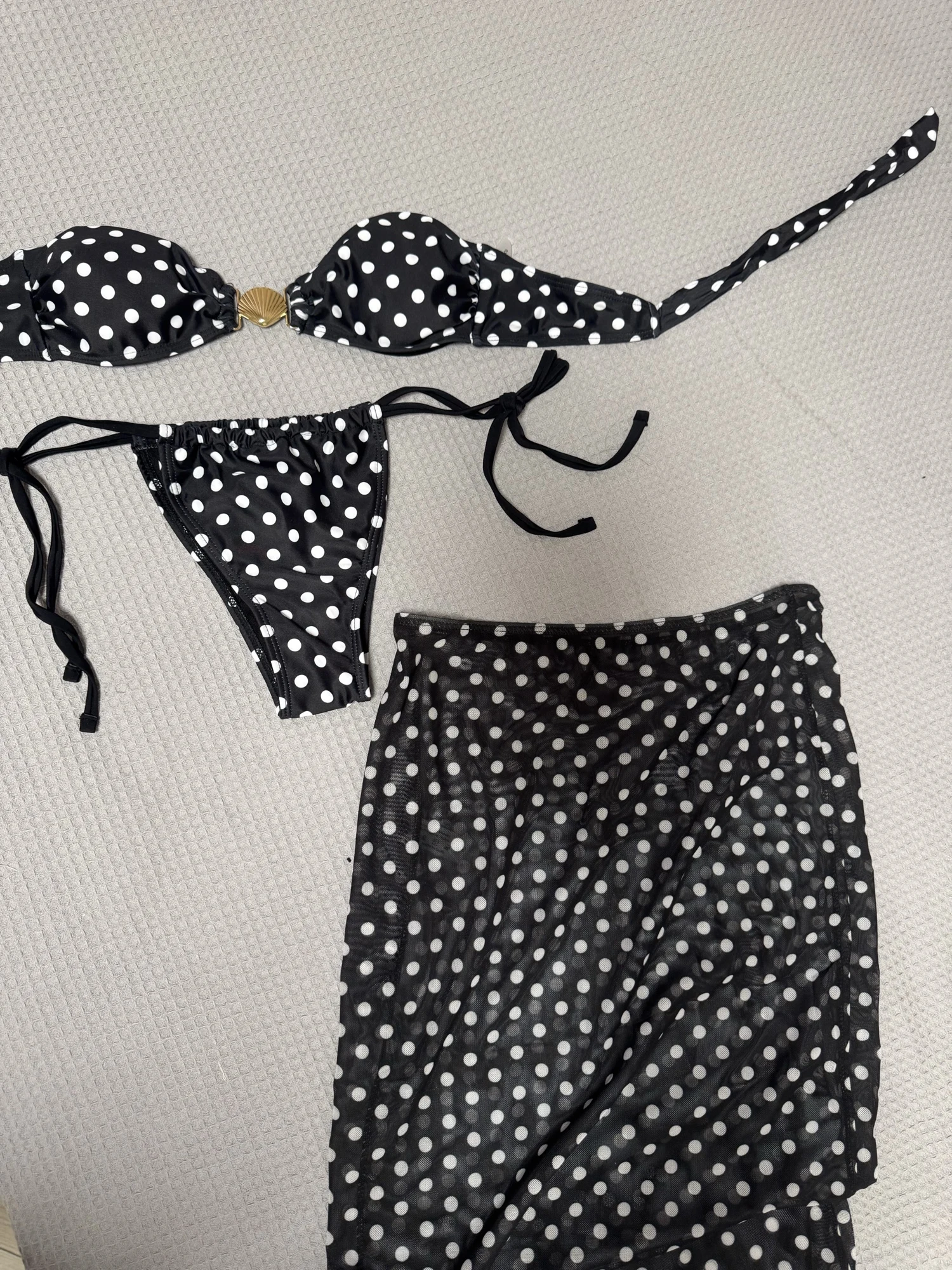 Dotted Three Piece Bikini with Flowing Skirt - Wire Free Push Up photo review