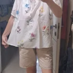 Green Velvet Floral Blouse for Women - Summer Casual Style photo review