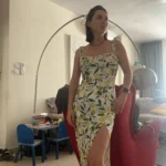 Lemon Yellow Midi Dress: Elegant Sheath with Slit & Butterfly Sleeves photo review