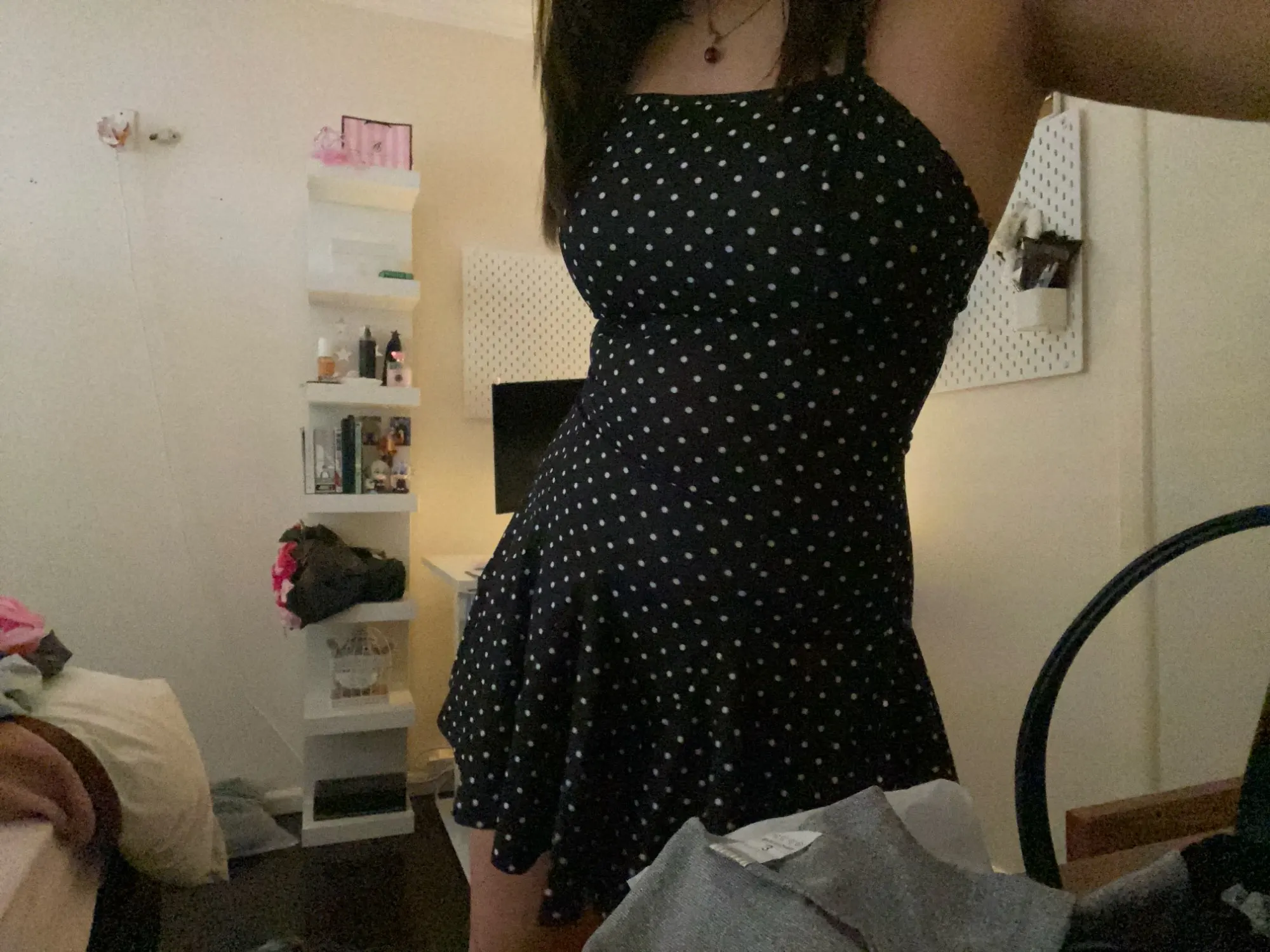 Elegant Black Polka Dot Mini Dress - Halter Backless Charm photo review
