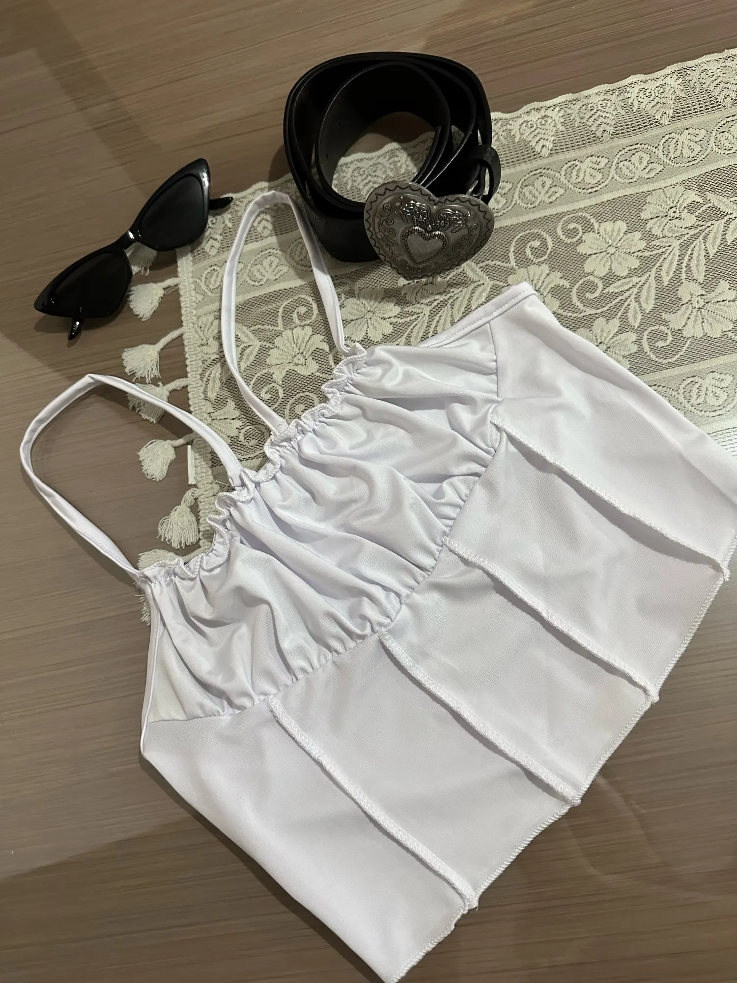 Satin Ruffle Tank Top Women's Summer Tassel Blouse Stretch photo review