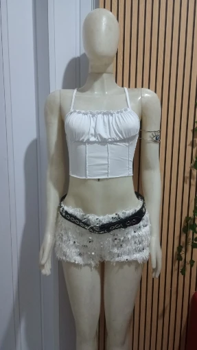 Satin Ruffle Tank Top Women's Summer Tassel Blouse Stretch photo review