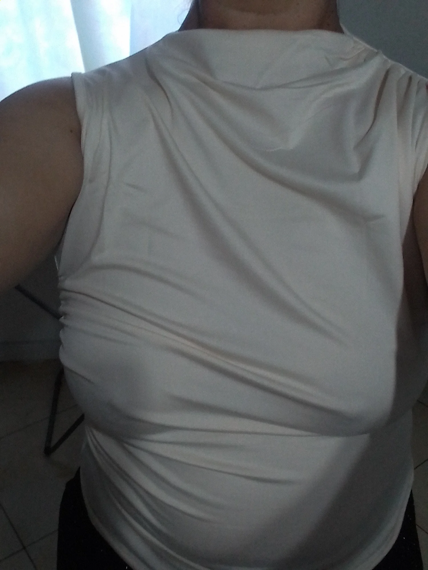 Ruched Mock Neck Tank Top - Stretchy Summer Sleeveless Tee photo review