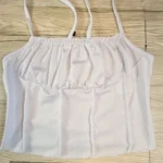 Satin Ruffle Tank Top Women's Summer Tassel Blouse Stretch photo review