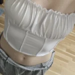 Satin Ruffle Tank Top Women's Summer Tassel Blouse Stretch photo review