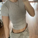 Retro Y2 K Crop Top - Stretchy Cotton Blend Summer Essential photo review
