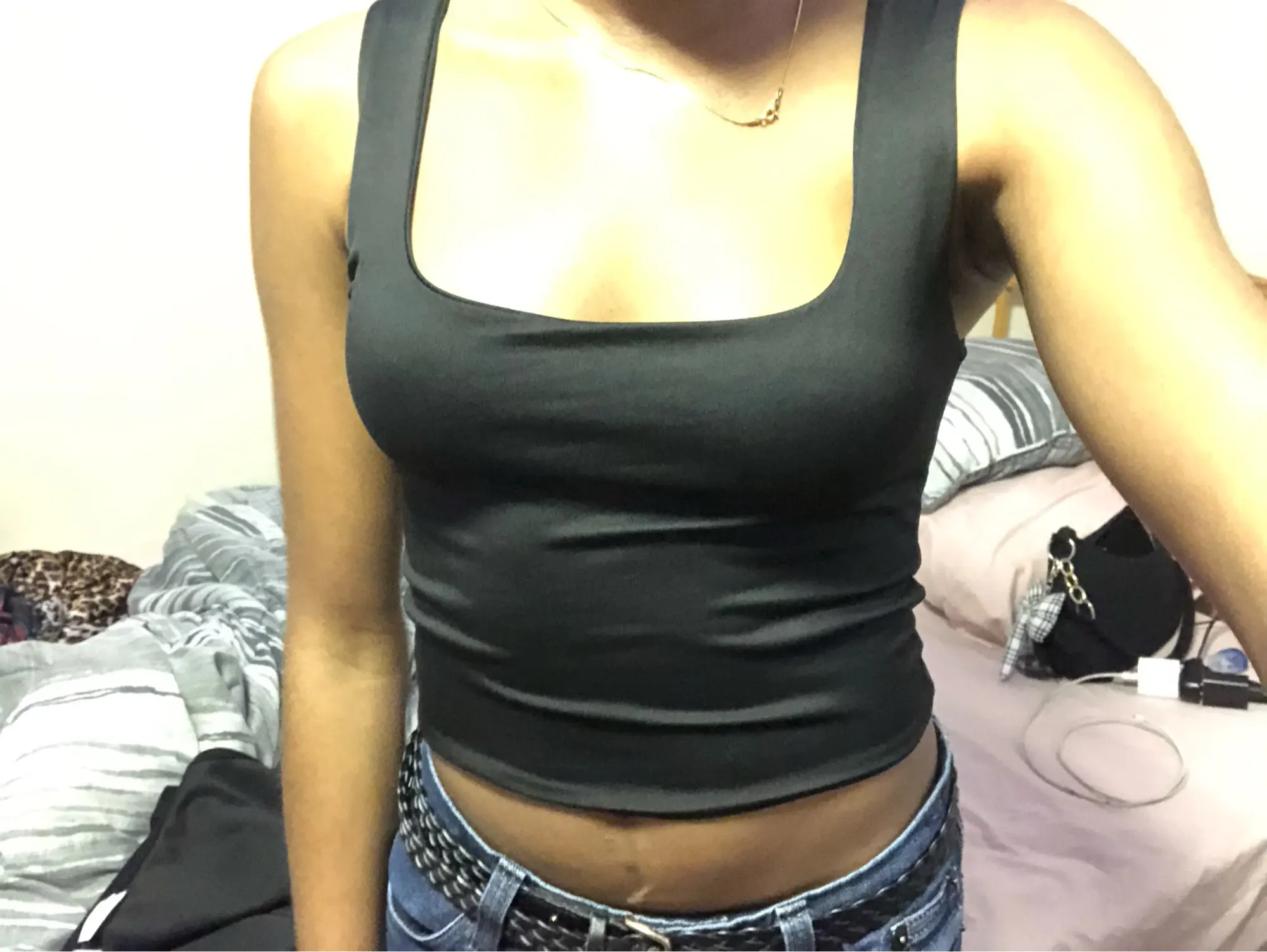 Trendy Black Y2 K Crop Tank - Stretchy Cotton Summer Essential photo review