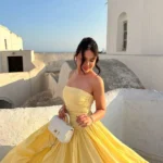 Elegant Yellow Strapless Pleated Dress for Special Occasions photo review