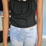 Satin Ruffle Tank Top Women's Summer Tassel Blouse Stretch photo review